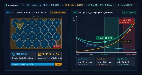 Is zero-scrap manufacturing possible - 2D CAD CAM nesting Lagrange-Thue theorem (90.69%) and Juran cost of quality curve (e-zeka.net)