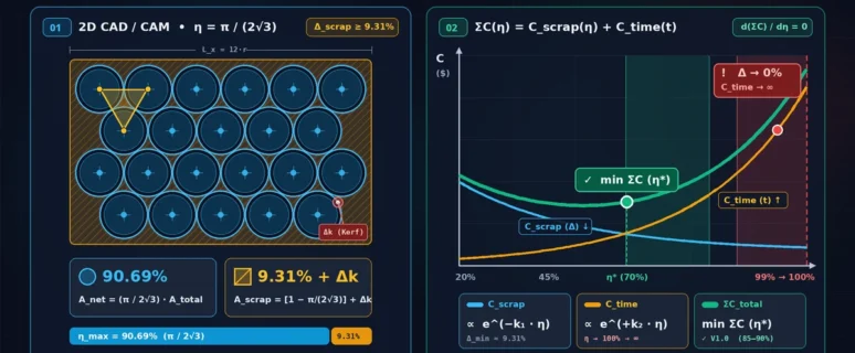 Is zero-scrap manufacturing possible - 2D CAD CAM nesting Lagrange-Thue theorem (90.69%) and Juran cost of quality curve (e-zeka.net)